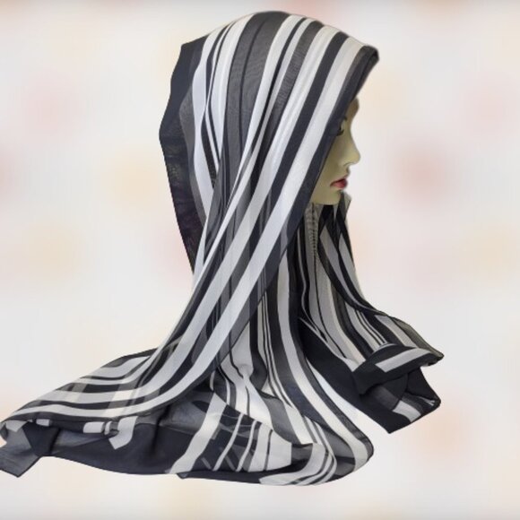 Black and White Stripes Fashion Scarf - Picture 2 of 5